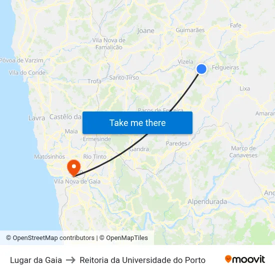 Lugar da Gaia to Reitoria da Universidade do Porto map
