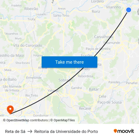 Reta de Sá to Reitoria da Universidade do Porto map