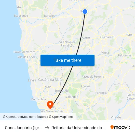Cons Januário (Igreja) to Reitoria da Universidade do Porto map
