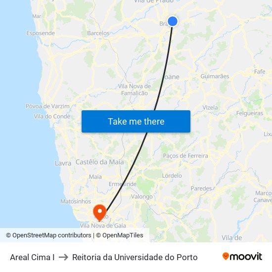 Areal Cima I to Reitoria da Universidade do Porto map