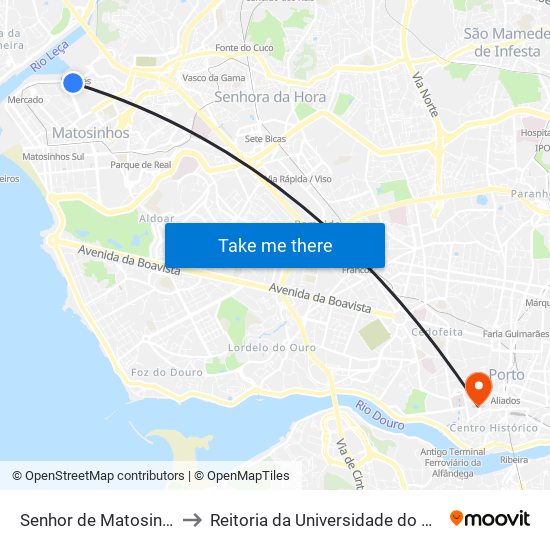Senhor de Matosinhos to Reitoria da Universidade do Porto map