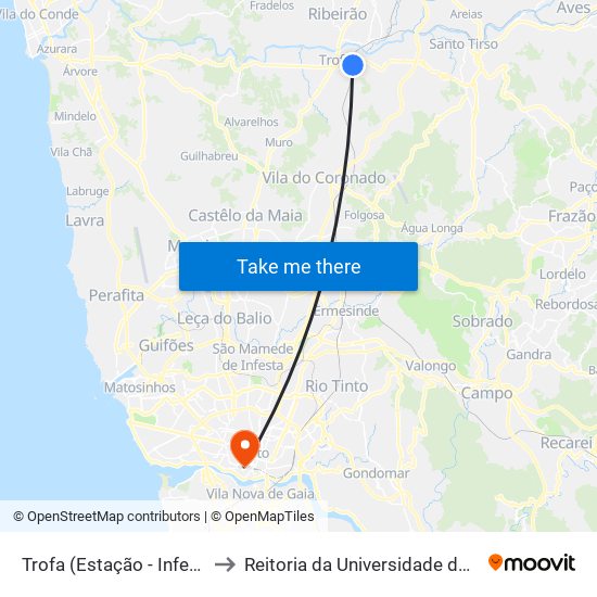 Trofa (Estação - Inferface) to Reitoria da Universidade do Porto map