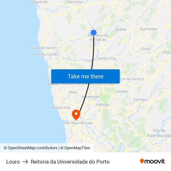 Louro to Reitoria da Universidade do Porto map