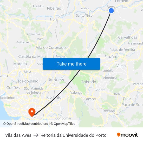 Vila das Aves to Reitoria da Universidade do Porto map