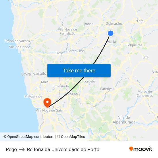 Pego to Reitoria da Universidade do Porto map