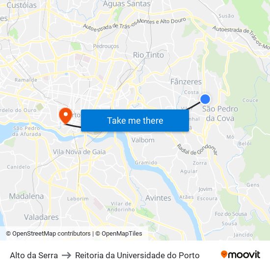 Alto da Serra to Reitoria da Universidade do Porto map