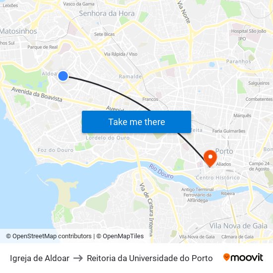 Igreja de Aldoar to Reitoria da Universidade do Porto map