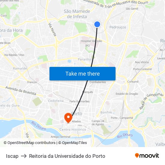 Iscap to Reitoria da Universidade do Porto map