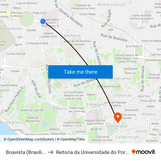 Boavista (Brasília) to Reitoria da Universidade do Porto map