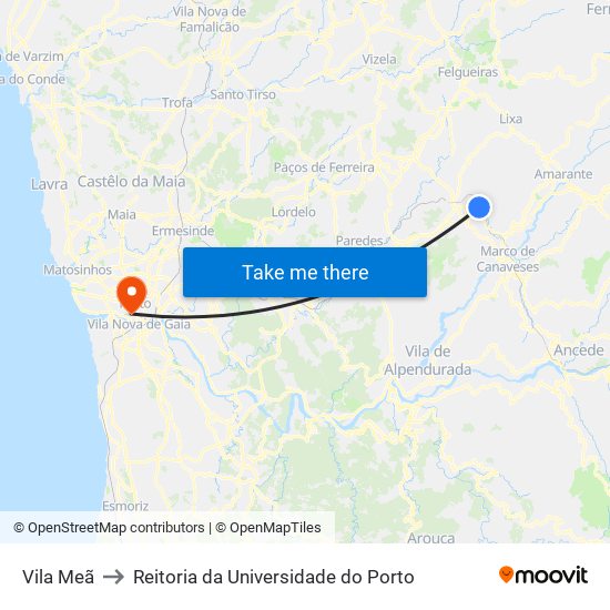 Vila Meã to Reitoria da Universidade do Porto map