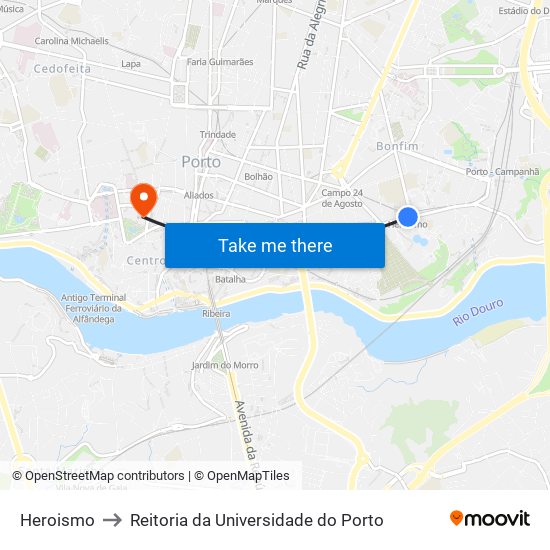 Heroismo to Reitoria da Universidade do Porto map