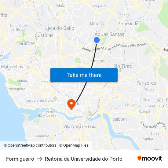 Formigueiro to Reitoria da Universidade do Porto map