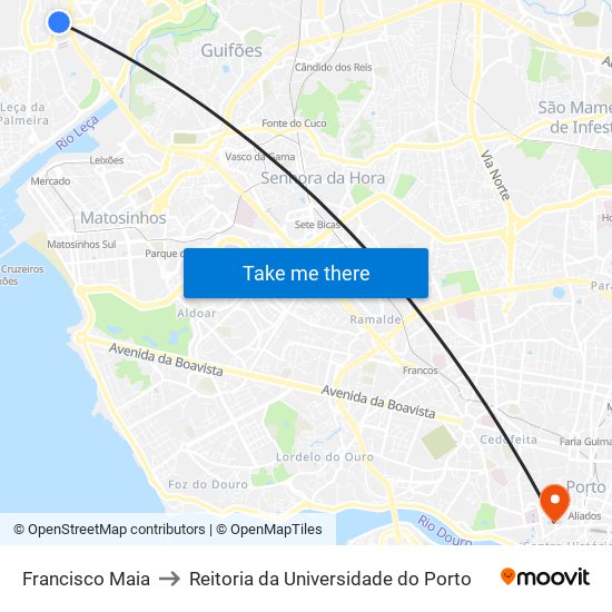 Francisco Maia to Reitoria da Universidade do Porto map
