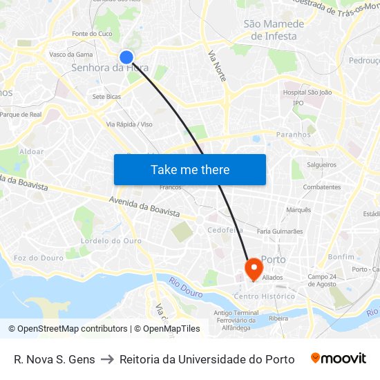 R. Nova S. Gens to Reitoria da Universidade do Porto map