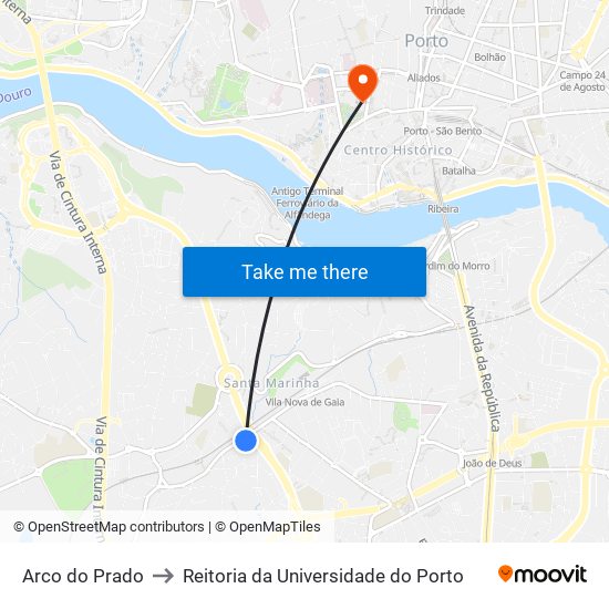 Arco do Prado to Reitoria da Universidade do Porto map