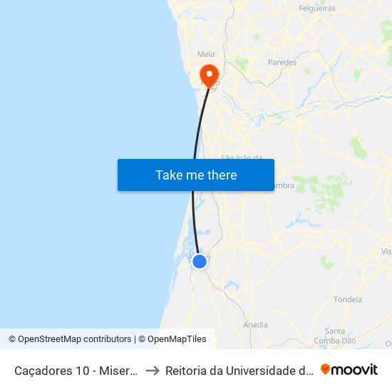 Caçadores 10 - Misericórdia to Reitoria da Universidade do Porto map