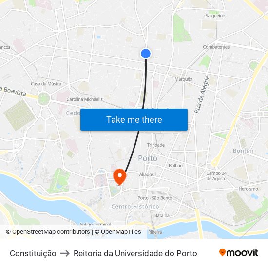 Constituição to Reitoria da Universidade do Porto map