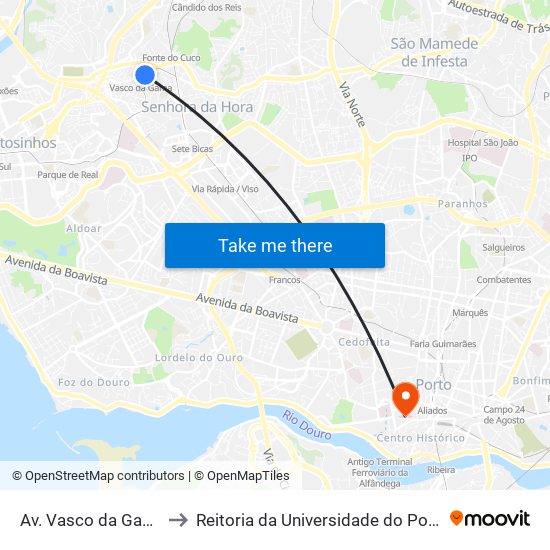 Av. Vasco da Gama to Reitoria da Universidade do Porto map