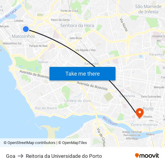 Goa to Reitoria da Universidade do Porto map