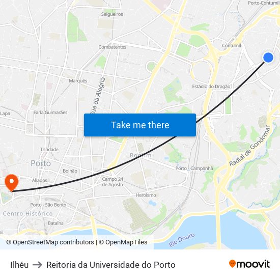 Ilhéu to Reitoria da Universidade do Porto map