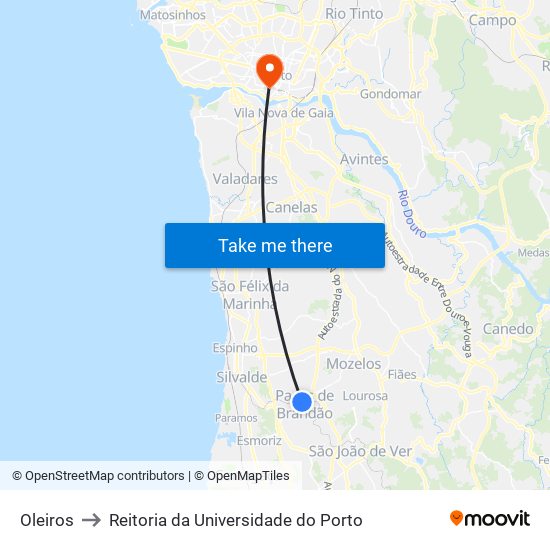 Oleiros to Reitoria da Universidade do Porto map