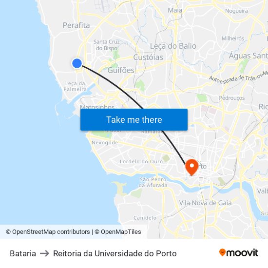 Bataria to Reitoria da Universidade do Porto map