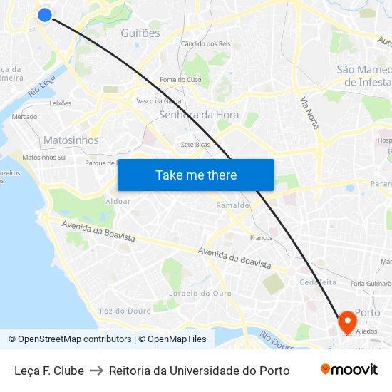 Leça F. Clube to Reitoria da Universidade do Porto map