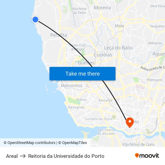 Areal to Reitoria da Universidade do Porto map