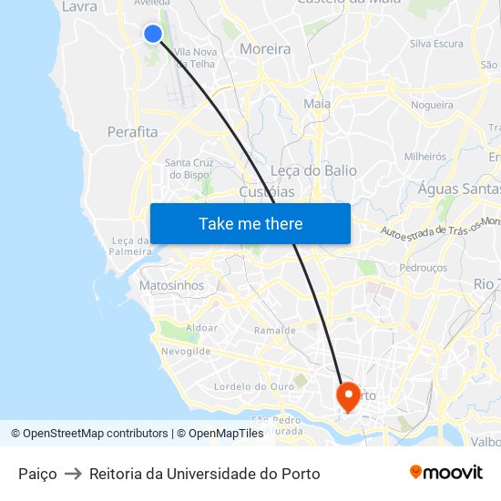 Paiço to Reitoria da Universidade do Porto map