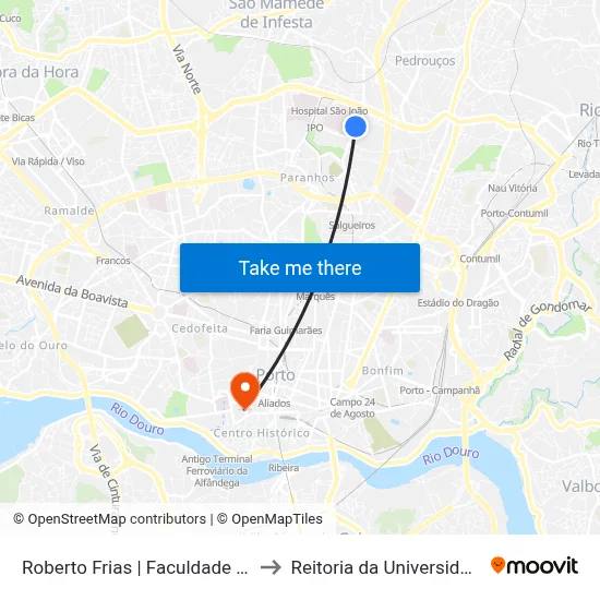 Roberto Frias | Faculdade de Engenharia to Reitoria da Universidade do Porto map