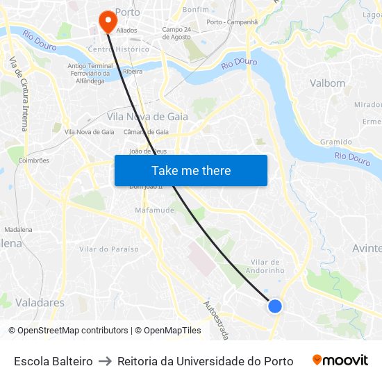Escola Balteiro to Reitoria da Universidade do Porto map