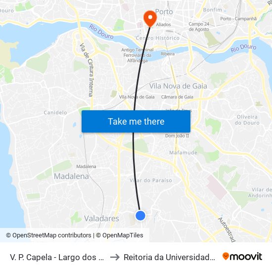 V. P. Capela - Largo dos Monteiros to Reitoria da Universidade do Porto map