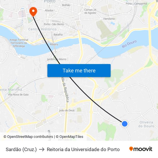 Sardão (Cruz.) to Reitoria da Universidade do Porto map