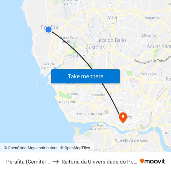 Perafita (Cemitério) to Reitoria da Universidade do Porto map