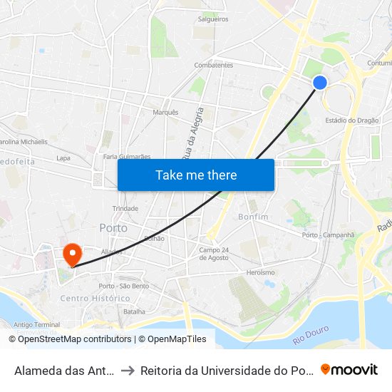 Alameda das Antas to Reitoria da Universidade do Porto map
