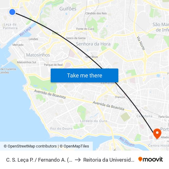 C. S. Leça P. / Fernando A. (Supermercado) to Reitoria da Universidade do Porto map