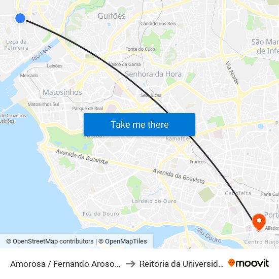 Amorosa / Fernando Aroso (Supermercado) to Reitoria da Universidade do Porto map
