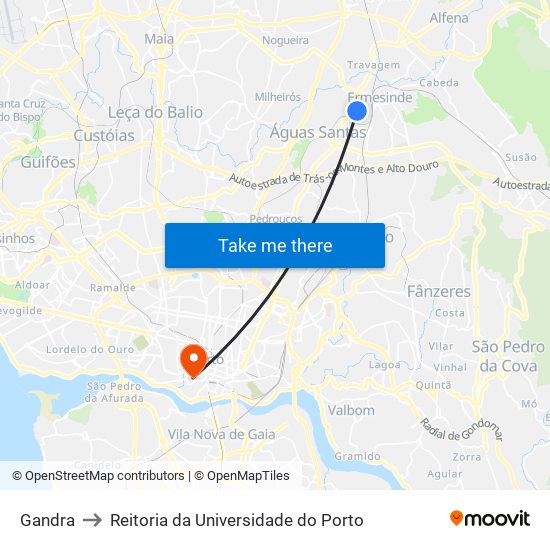 Gandra to Reitoria da Universidade do Porto map