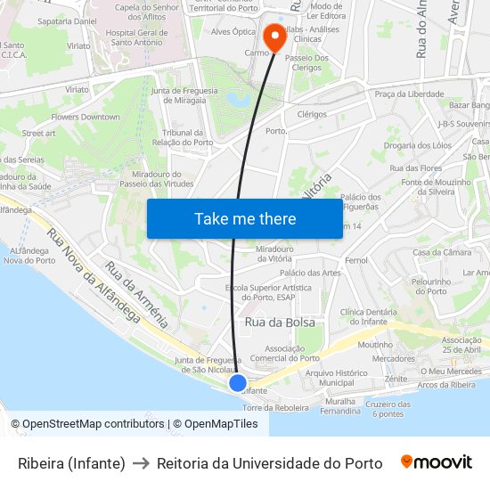 Ribeira (Infante) to Reitoria da Universidade do Porto map