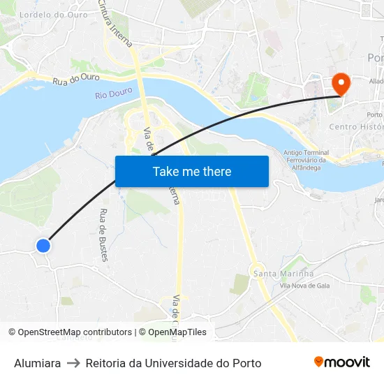 Alumiara to Reitoria da Universidade do Porto map