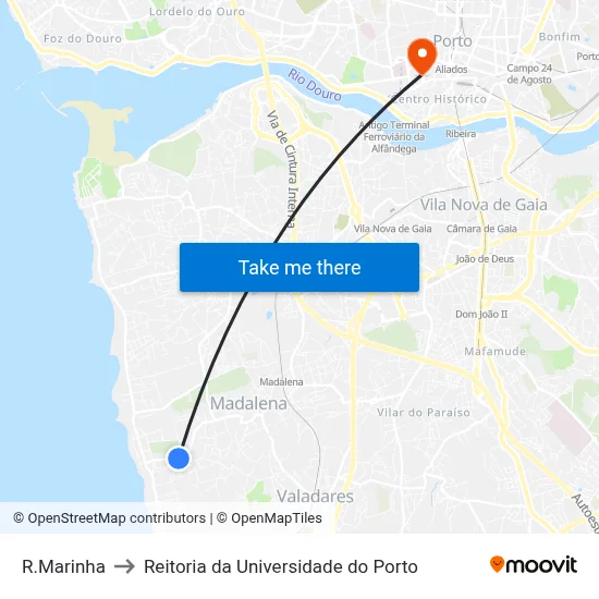 R.Marinha to Reitoria da Universidade do Porto map