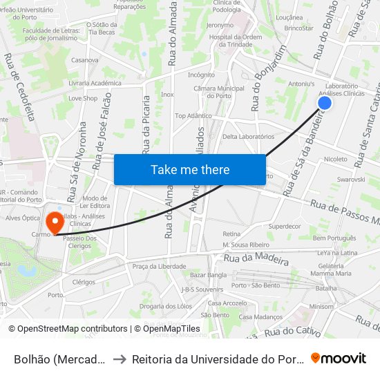 Bolhão (Mercado) to Reitoria da Universidade do Porto map