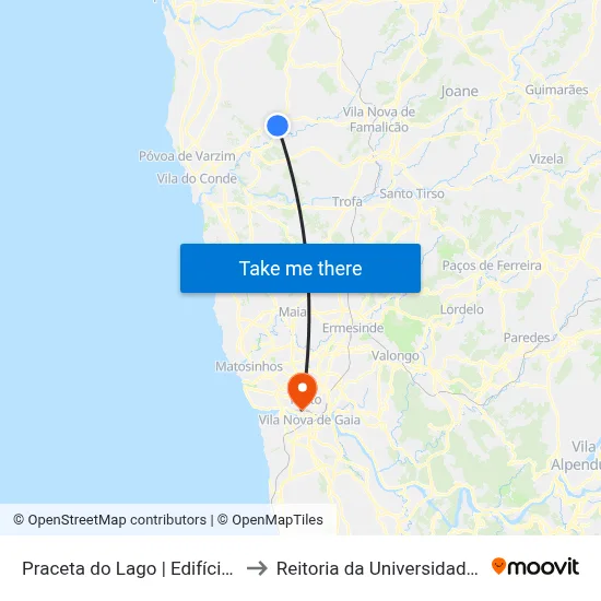 Praceta do Lago | Edifício Brilhante to Reitoria da Universidade do Porto map