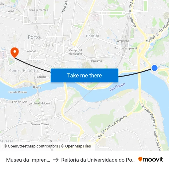 Museu da Imprensa to Reitoria da Universidade do Porto map