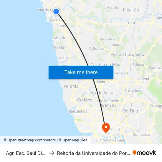 Agr. Esc. Saúl Dias to Reitoria da Universidade do Porto map
