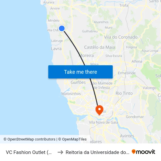 VC Fashion Outlet (Metro) to Reitoria da Universidade do Porto map