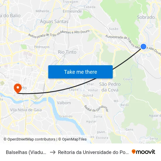 Balselhas (Viaduto) to Reitoria da Universidade do Porto map