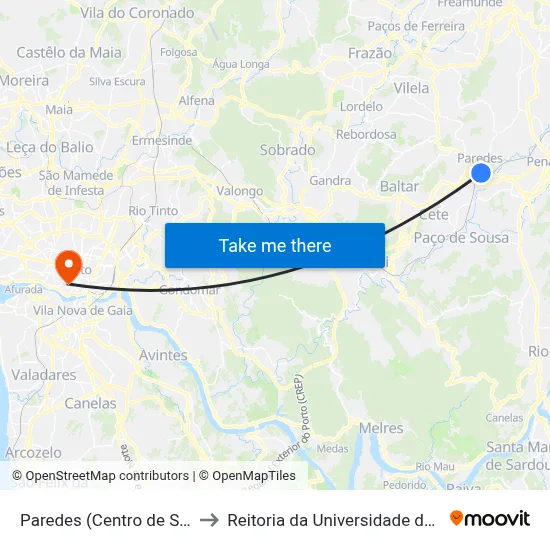 Paredes (Centro de Saúde) to Reitoria da Universidade do Porto map