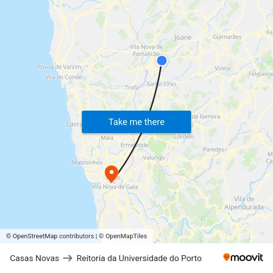 Casas Novas to Reitoria da Universidade do Porto map