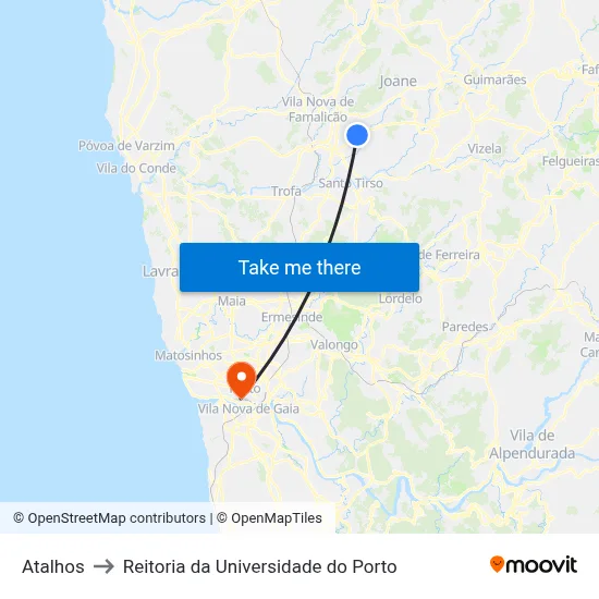 Atalhos to Reitoria da Universidade do Porto map
